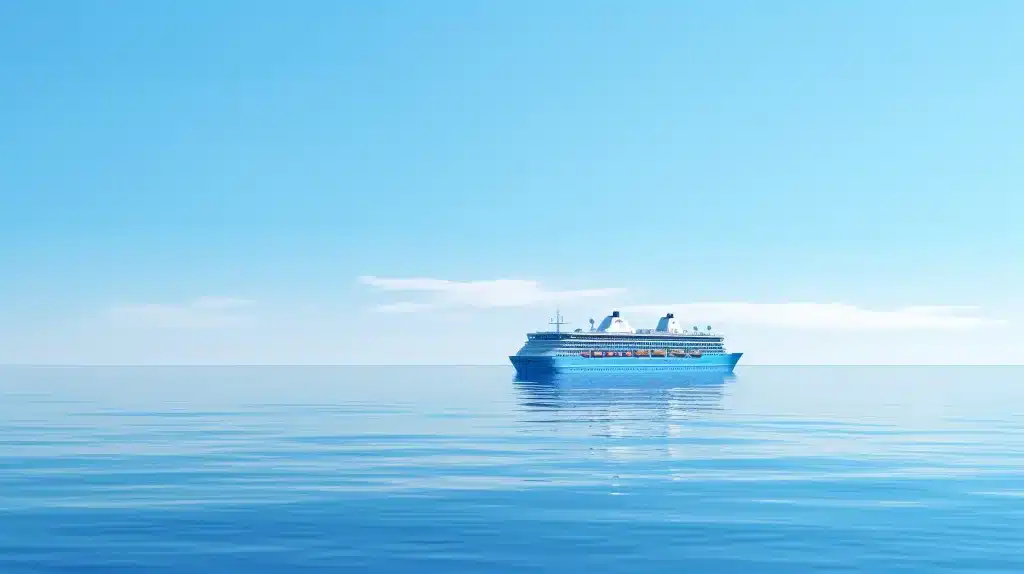A cruise ship gliding through clear blue waters